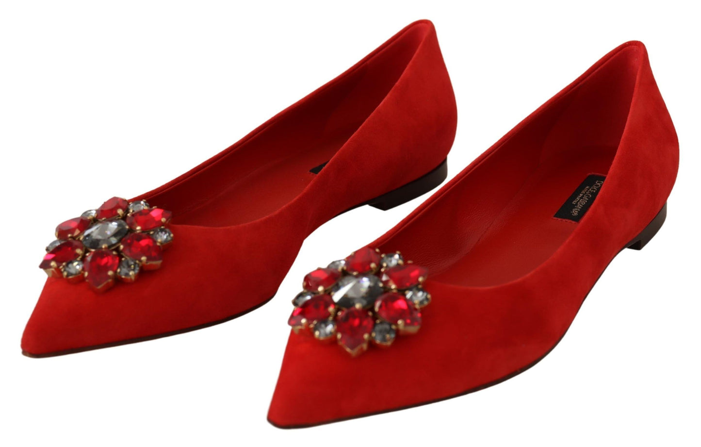 Dolce &amp; Gabbana Crystal Embellished Red Suede Flats