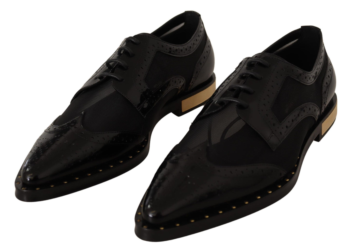 Dolce &amp; Gabbana Elegant Gold-Trimmed Black Oxford Lace-Ups