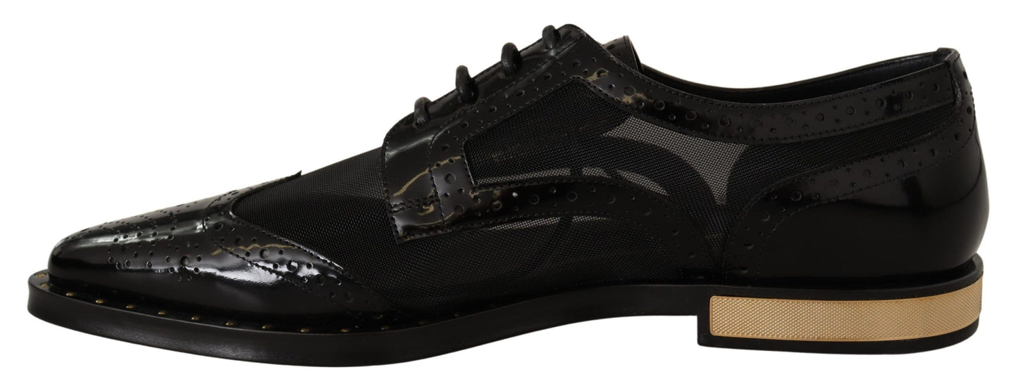 Dolce &amp; Gabbana Elegant Gold-Trimmed Black Oxford Lace-Ups