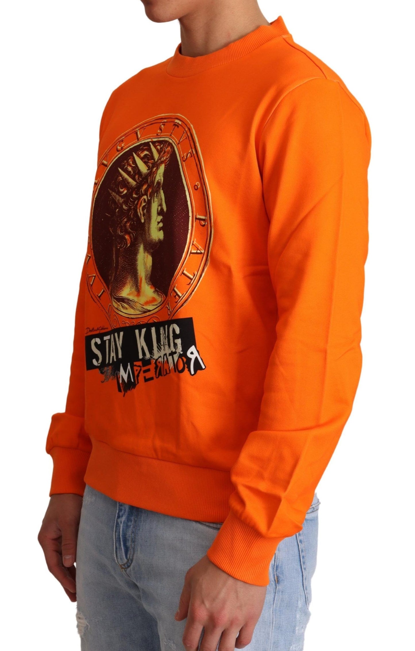 Dolce & Gabbana Regal Crewneck Cotton Sweater in Orange