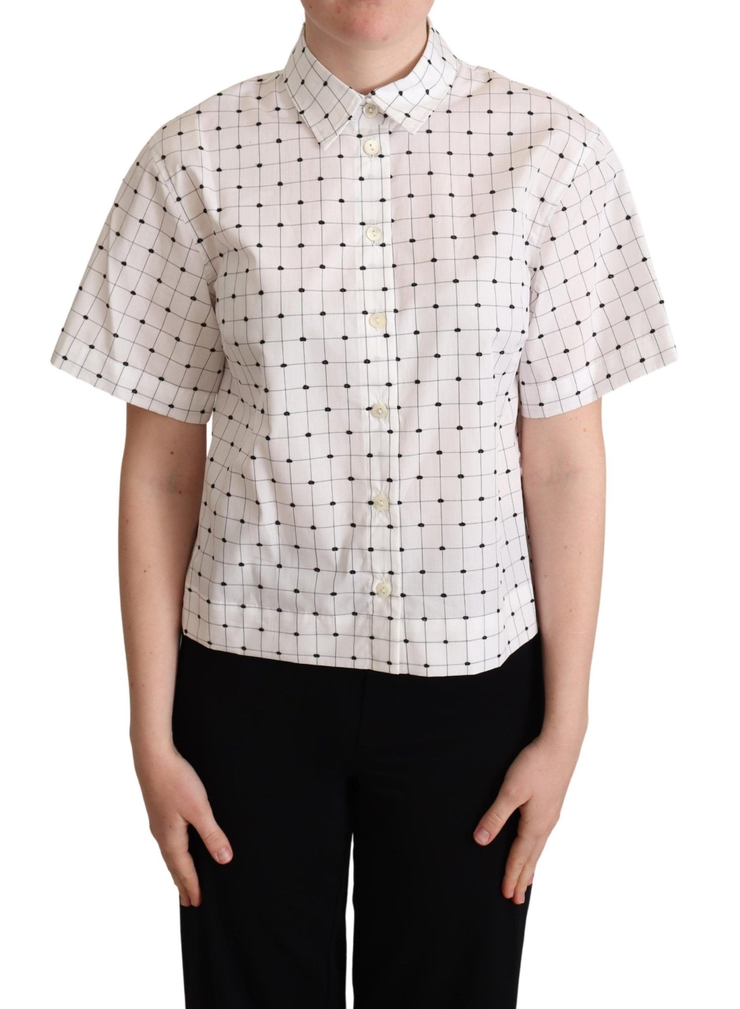 Dolce &amp; Gabbana Chic Monochrome Polka Dot Polo Top