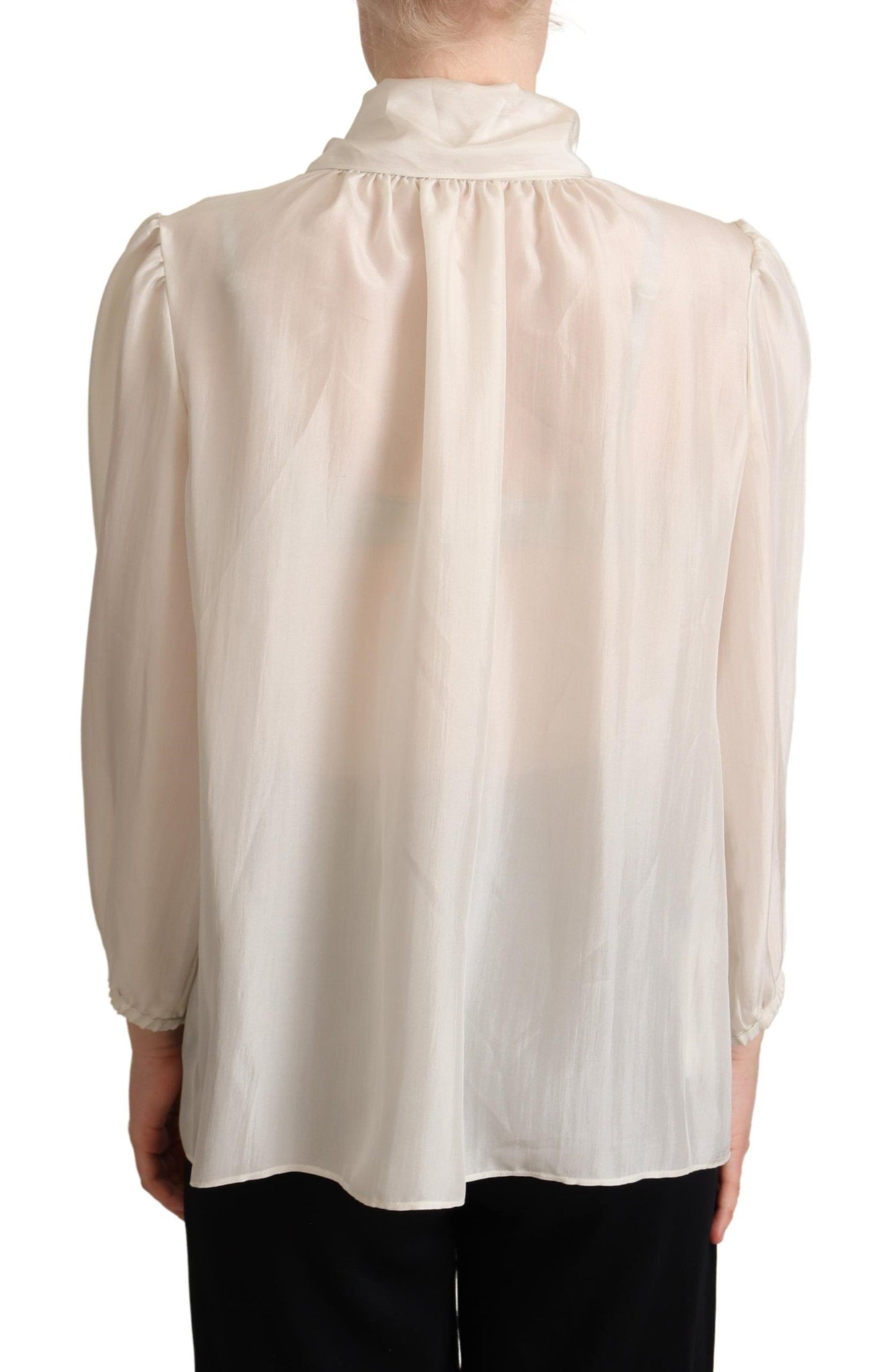 Dolce &amp; Gabbana Elegant Light Gray Silk Ascot Blouse