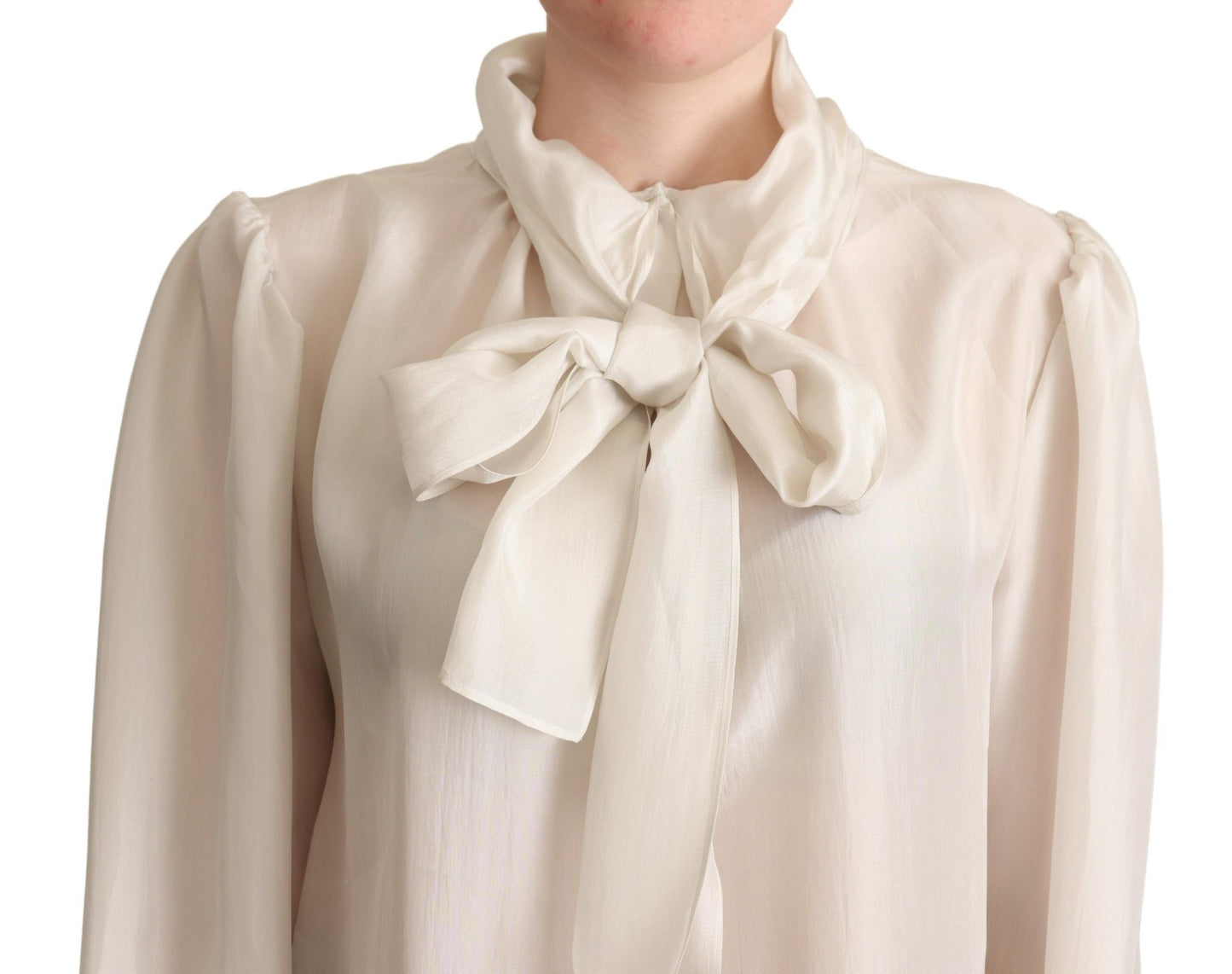 Dolce &amp; Gabbana Elegant Light Gray Silk Ascot Blouse