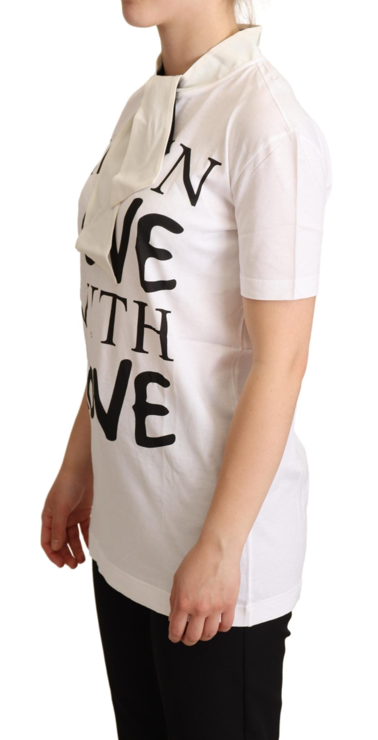 Dolce &amp; Gabbana Chic White Love Motif Silk-Blend Tee