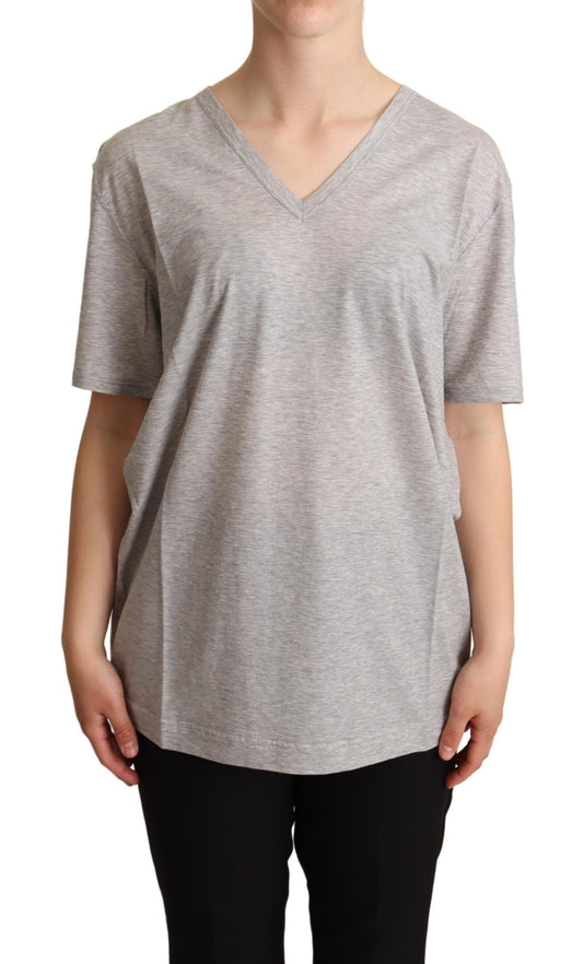 Dolce &amp; Gabbana Elegant Gray V-Neck Cotton Tee