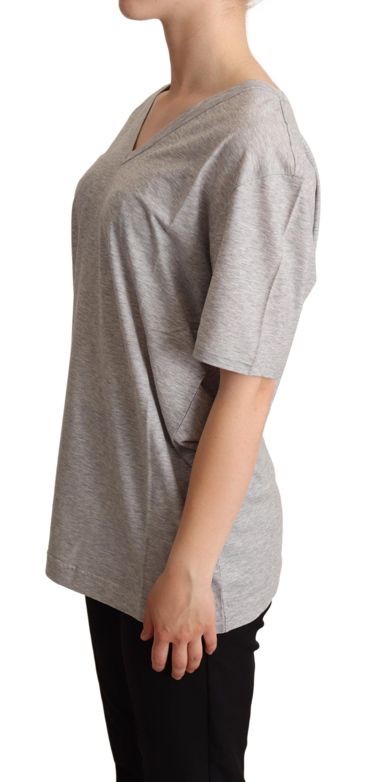 Dolce &amp; Gabbana Elegant Gray V-Neck Cotton Tee