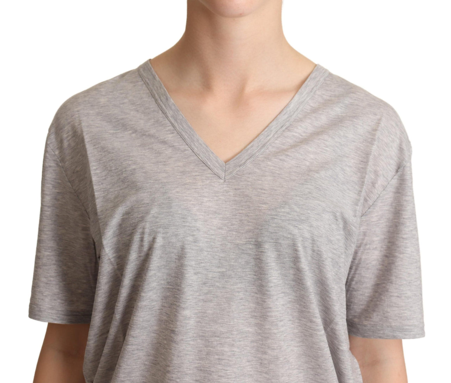 Dolce &amp; Gabbana Elegant Gray V-Neck Cotton Tee