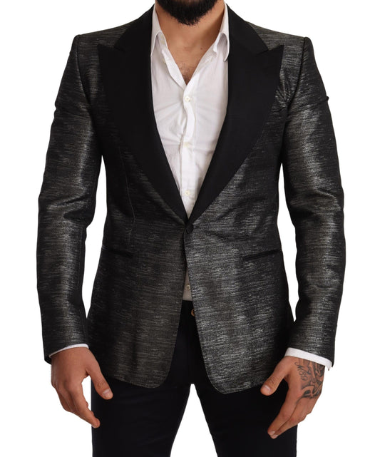 Dolce & Gabbana Metallic Gray Jacquard Slim Fit Blazer