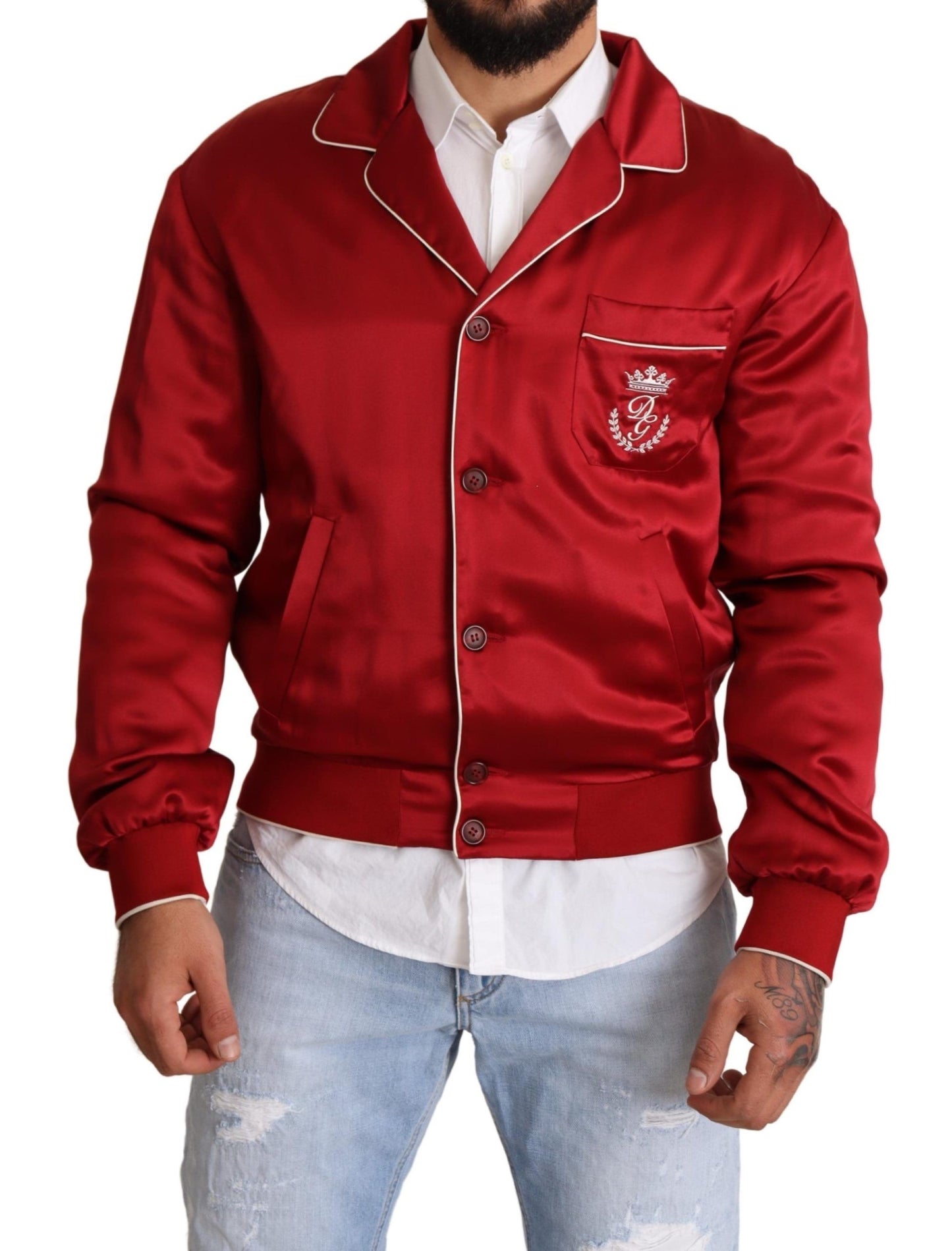 Dolce &amp; Gabbana Sumptuous Silk Red Bomber Jacket