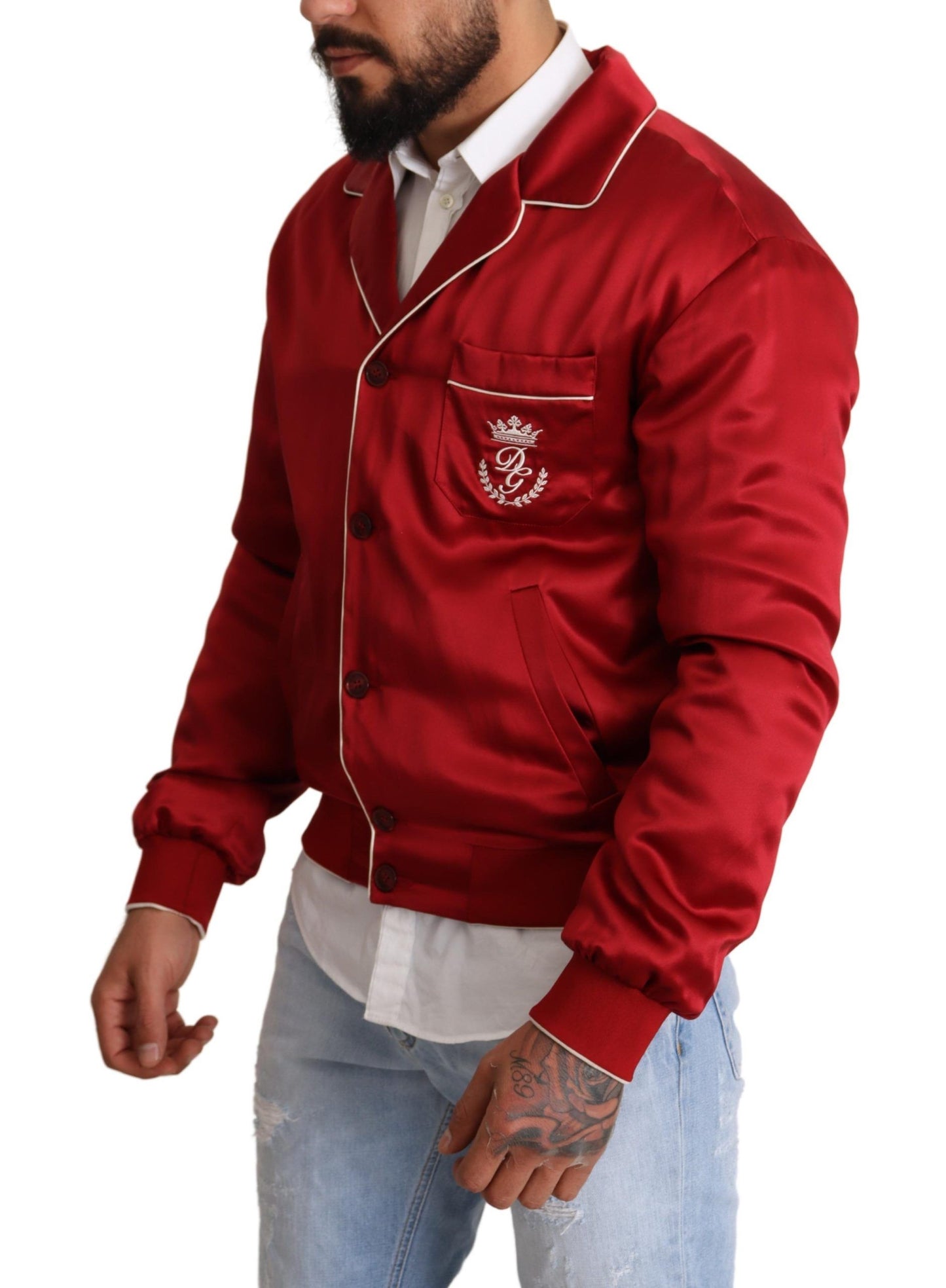 Dolce &amp; Gabbana Sumptuous Silk Red Bomber Jacket