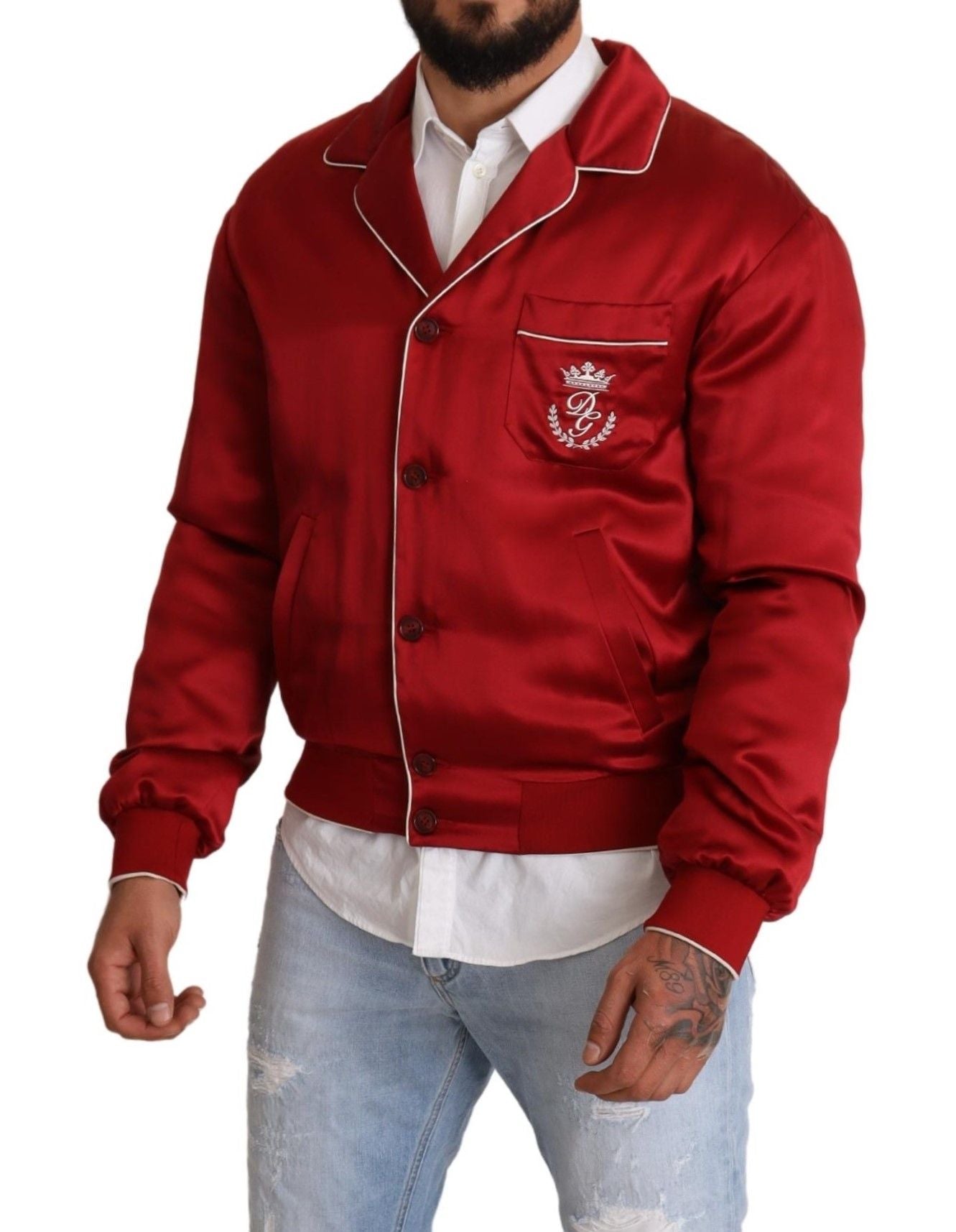 Dolce &amp; Gabbana Sumptuous Silk Red Bomber Jacket