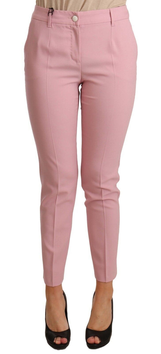 Dolce &amp; Gabbana Elegant Pink Virgin Wool Cropped Trousers