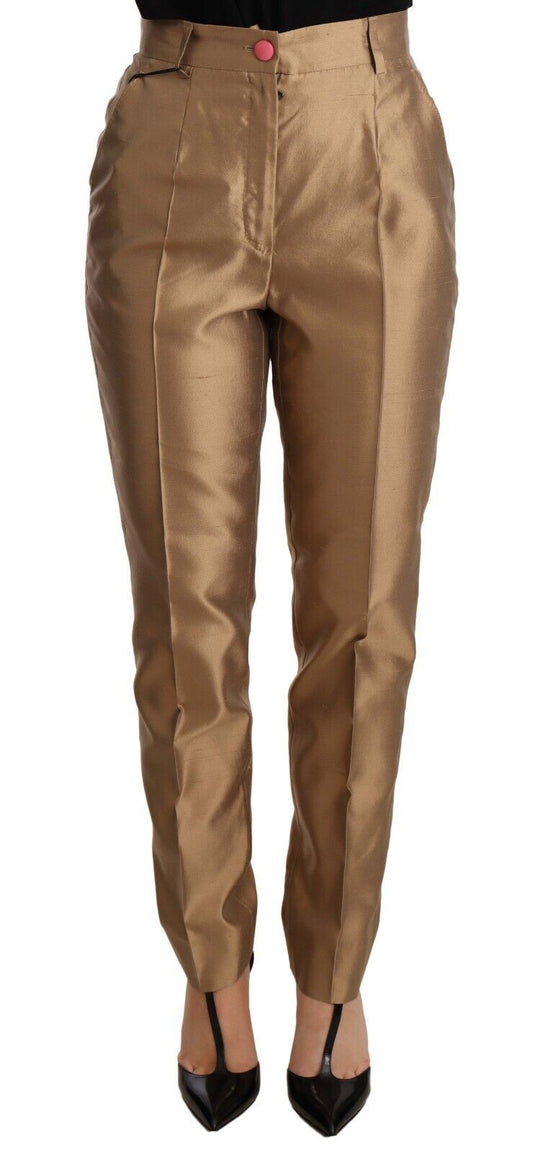 Dolce &amp; Gabbana Elegant Tapered Silk Trousers in Gold