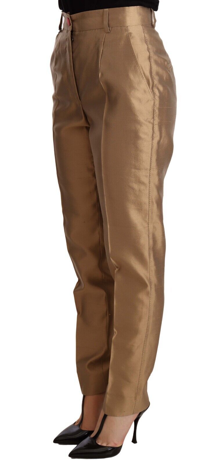 Dolce &amp; Gabbana Elegant Tapered Silk Trousers in Gold