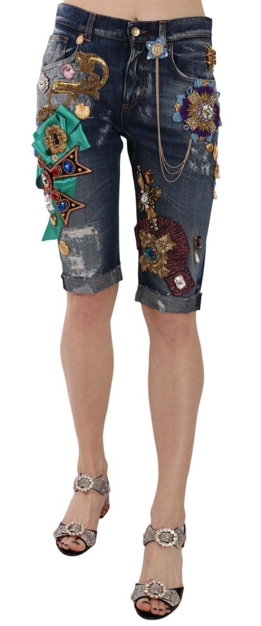 Dolce &amp; Gabbana Elegant Knee-Length Embellished Denim Shorts