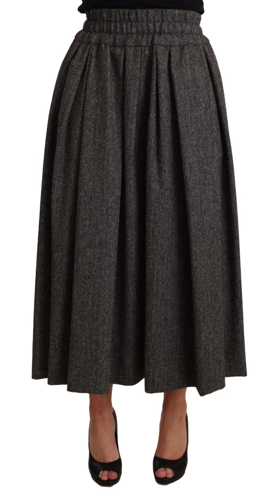 Dolce & Gabbana Elegant A-Line Midi Wool Skirt in Gray Zigzag