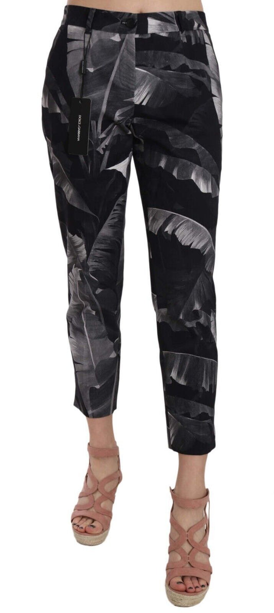 Dolce &amp; Gabbana Elegant Black Banana Leaf Print Capri Pants