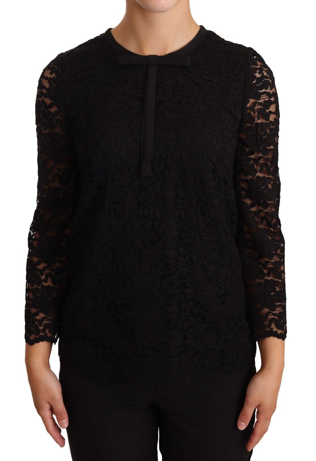 Dolce &amp; Gabbana Elegant Black Floral Lace Long Sleeve Top