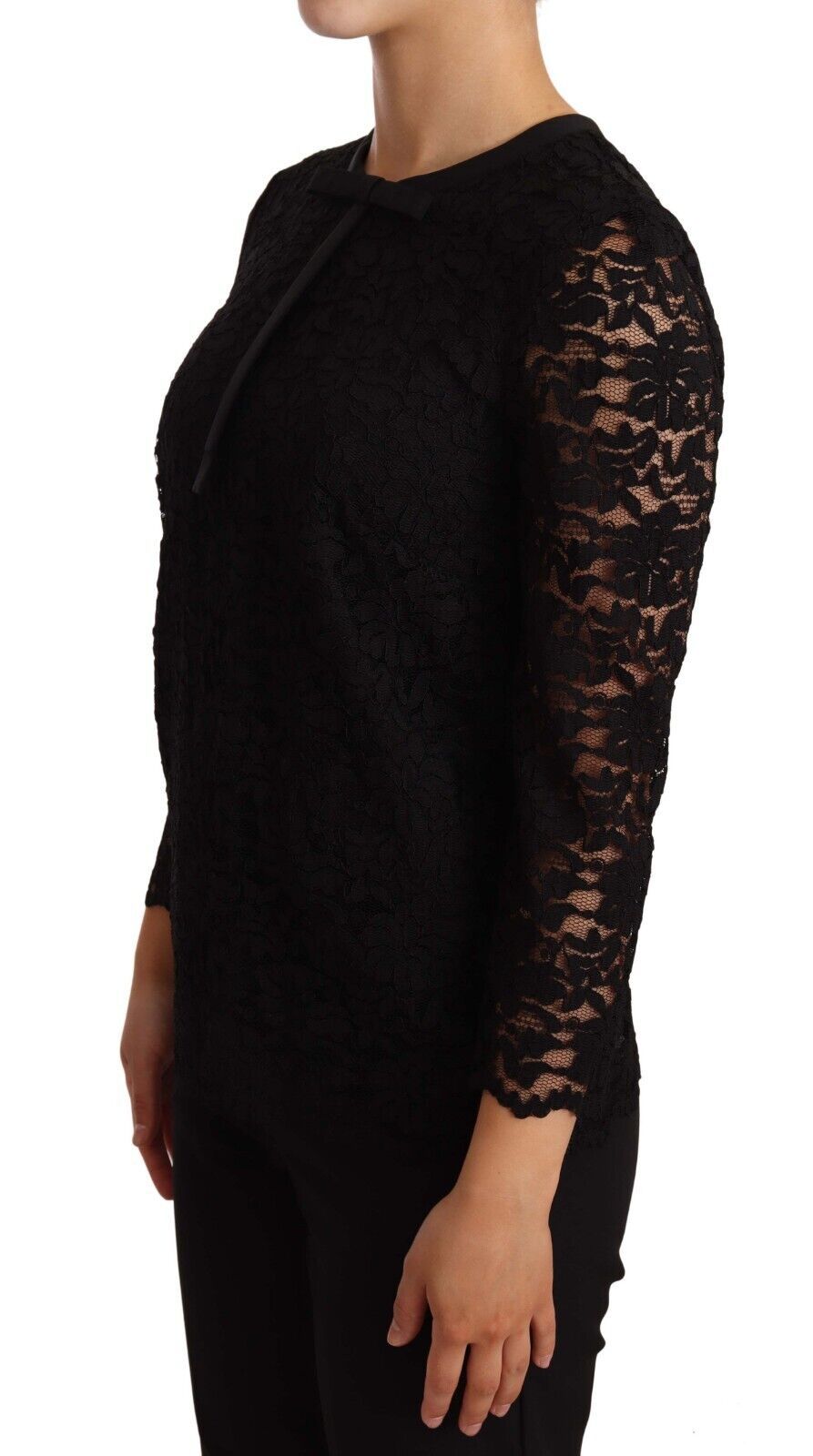 Dolce &amp; Gabbana Elegant Black Floral Lace Long Sleeve Top