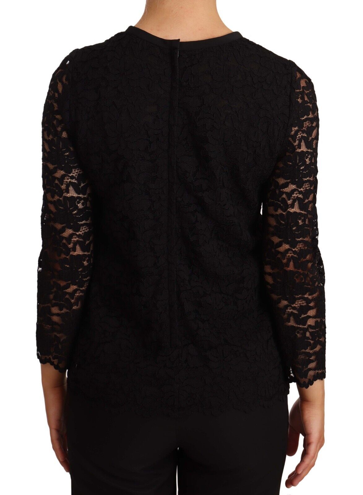 Dolce &amp; Gabbana Elegant Black Floral Lace Long Sleeve Top