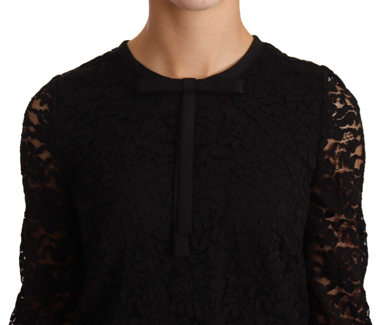 Dolce &amp; Gabbana Elegant Black Floral Lace Long Sleeve Top