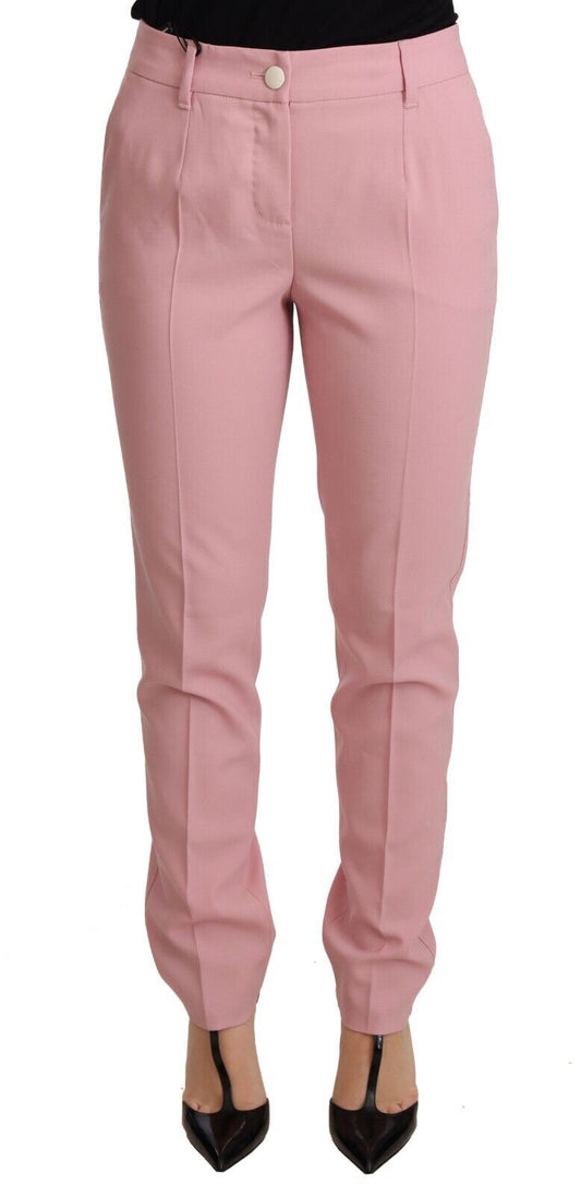 Dolce &amp; Gabbana Elegant Pink Tapered Wool Trousers