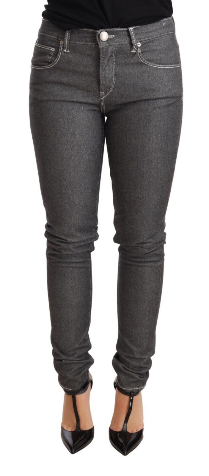 Acht Elegant Gray Mid Waist Skinny Jeans