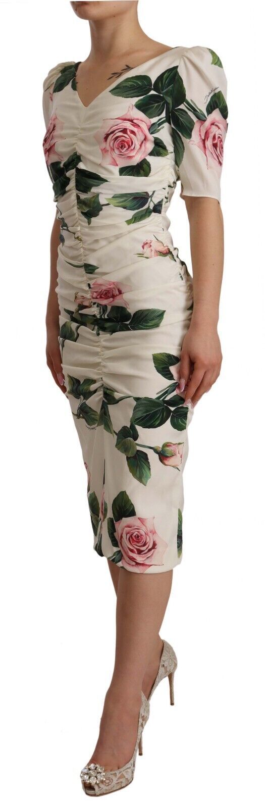 Dolce &amp; Gabbana Elegant White Floral Sheath Dress