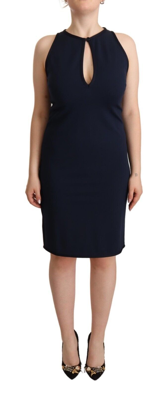 John Galliano Sleeveless Navy Knee-Length Sheath Dress