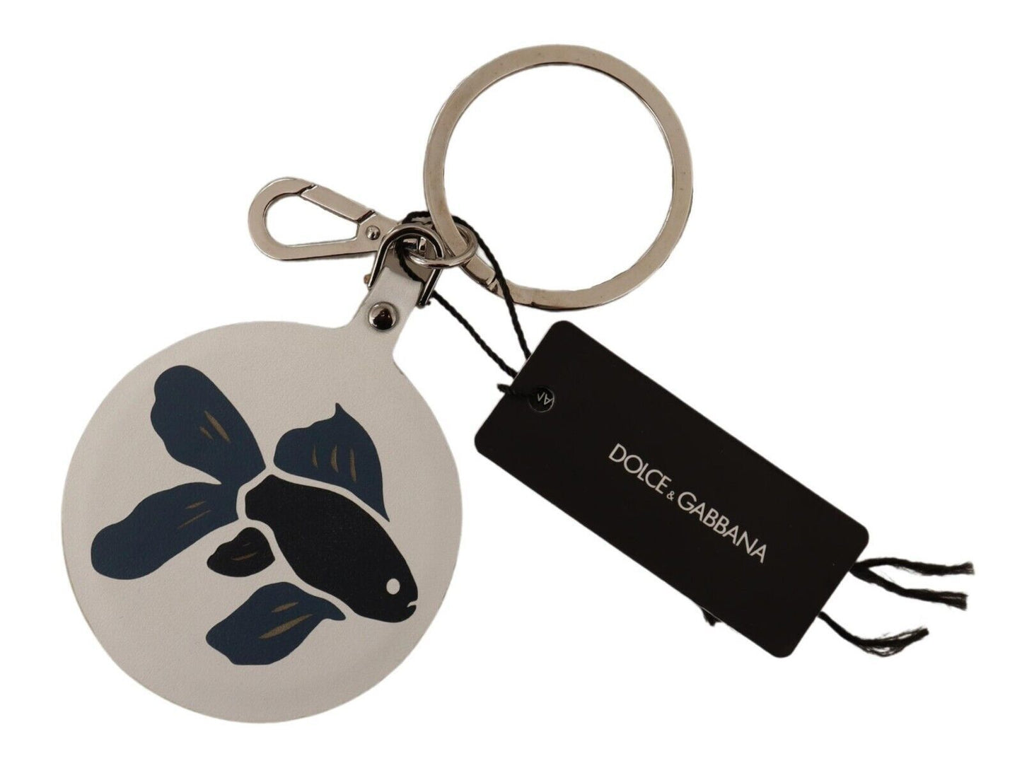 Dolce &amp; Gabbana Chic White Leather Keychain