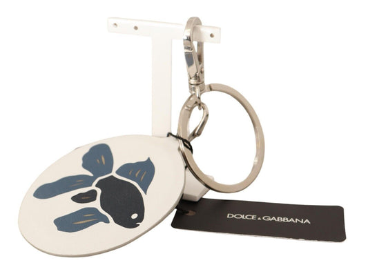 Dolce &amp; Gabbana Chic White Leather Keychain