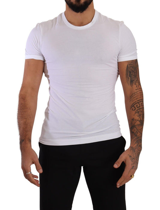 Dolce &amp; Gabbana Elegant White Cotton Blend Round Neck Tee