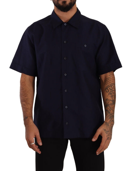 Dolce &amp; Gabbana Elegant Navy Blue Button-Down Casual Shirt