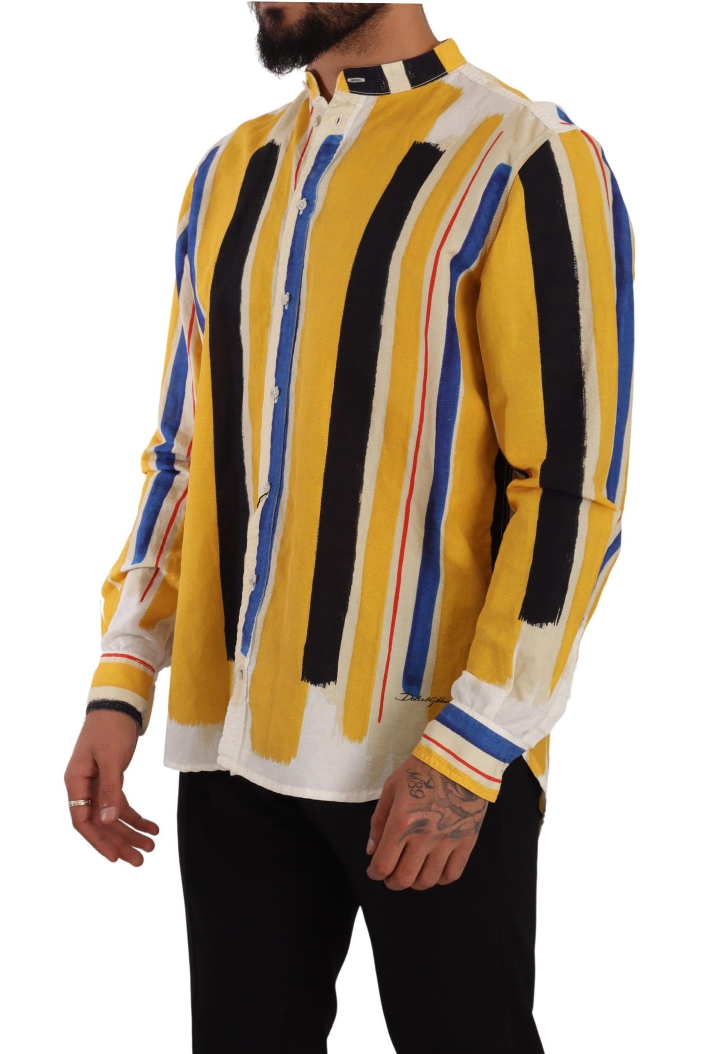 Dolce &amp; Gabbana Elegant Yellow Striped Henley Shirt