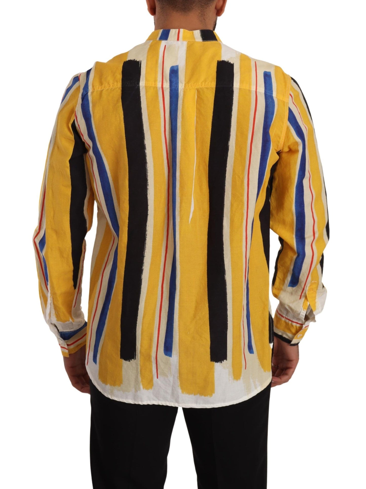 Dolce &amp; Gabbana Elegant Yellow Striped Henley Shirt