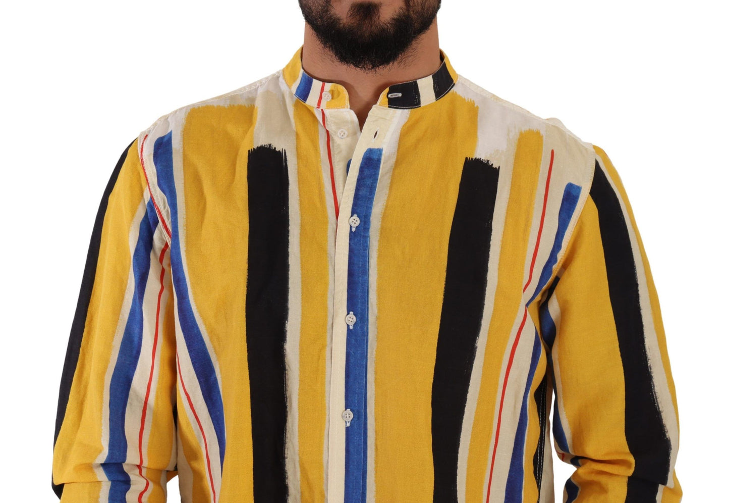 Dolce &amp; Gabbana Elegant Yellow Striped Henley Shirt