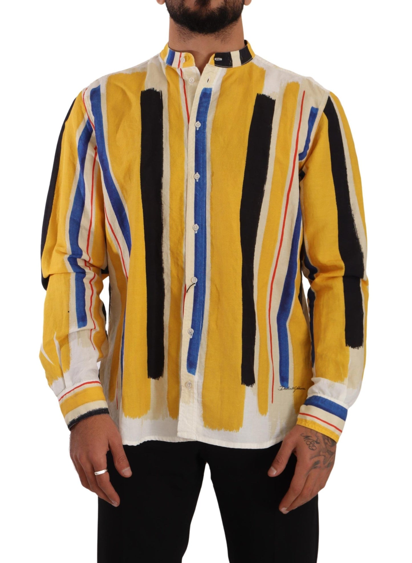 Dolce &amp; Gabbana Elegant Yellow Striped Henley Shirt