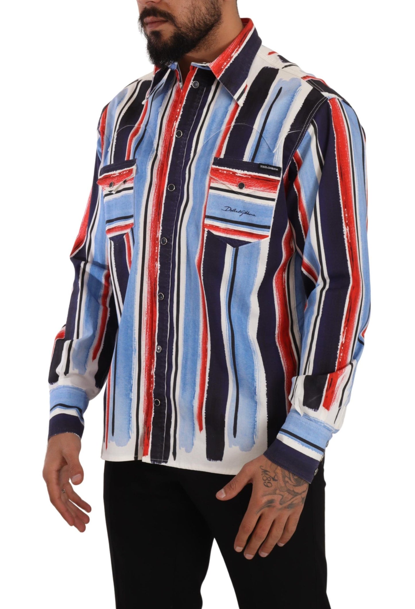 Dolce &amp; Gabbana Elegant Striped Cotton Shirt with Pockets