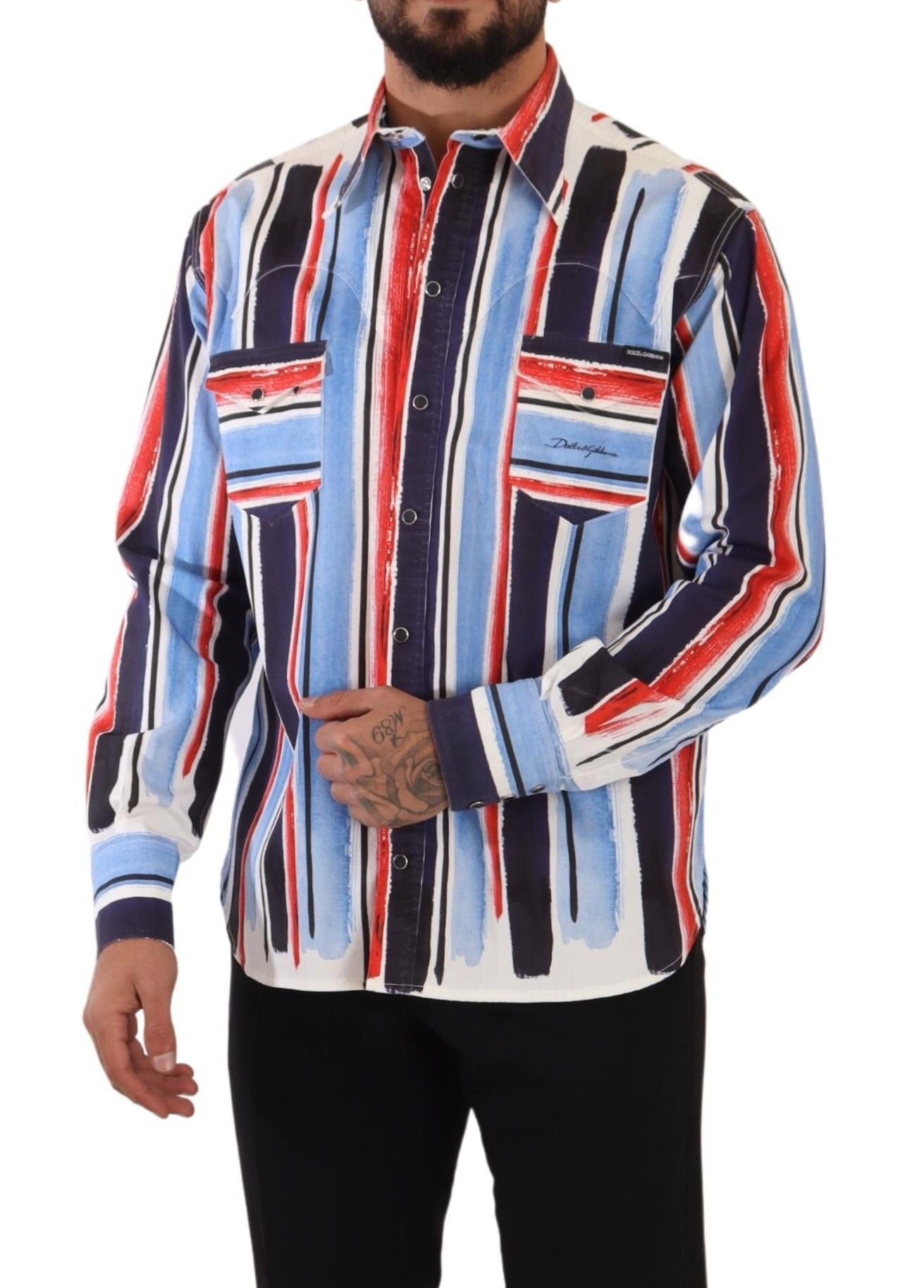 Dolce &amp; Gabbana Elegant Striped Cotton Shirt with Pockets