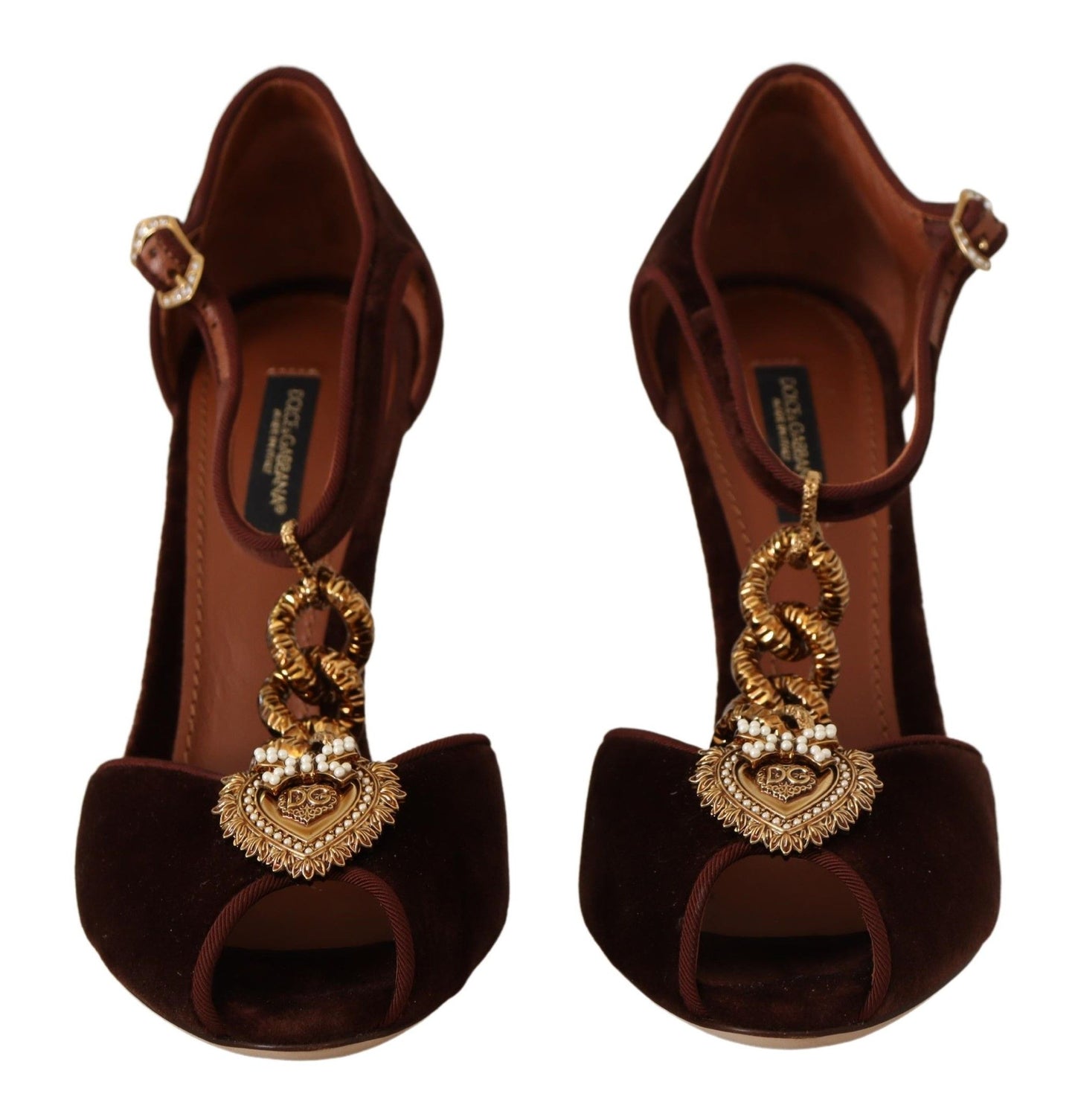 Dolce & Gabbana Elegant Gold Detail Velvet Heels