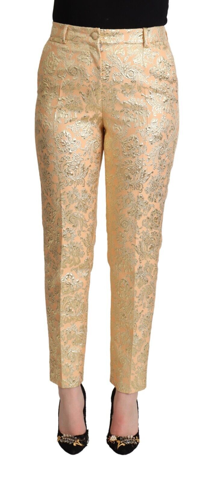 Dolce &amp; Gabbana Elegant High-Waisted Pink Brocade Pants