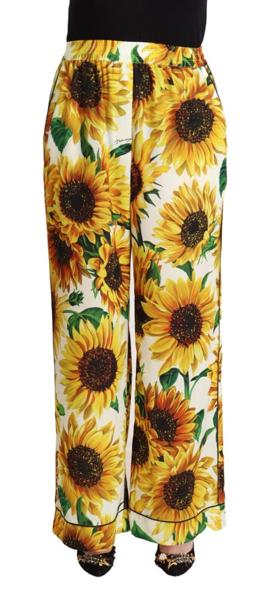 Dolce &amp; Gabbana Elegant Sunflower Wide Leg Pants