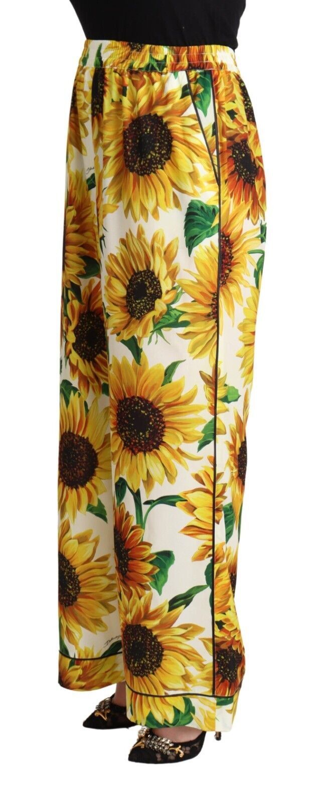 Dolce &amp; Gabbana Elegant Sunflower Wide Leg Pants