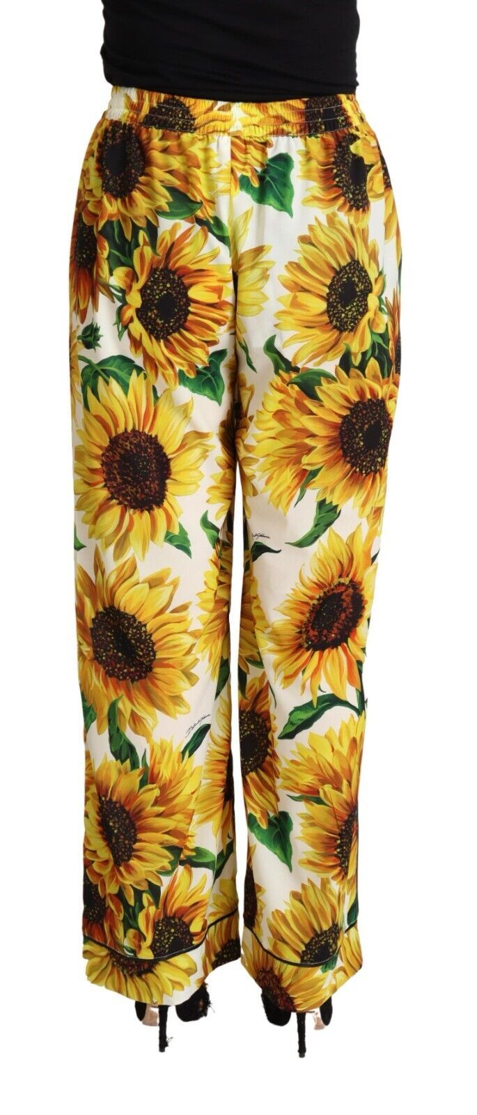 Dolce &amp; Gabbana Elegant Sunflower Wide Leg Pants