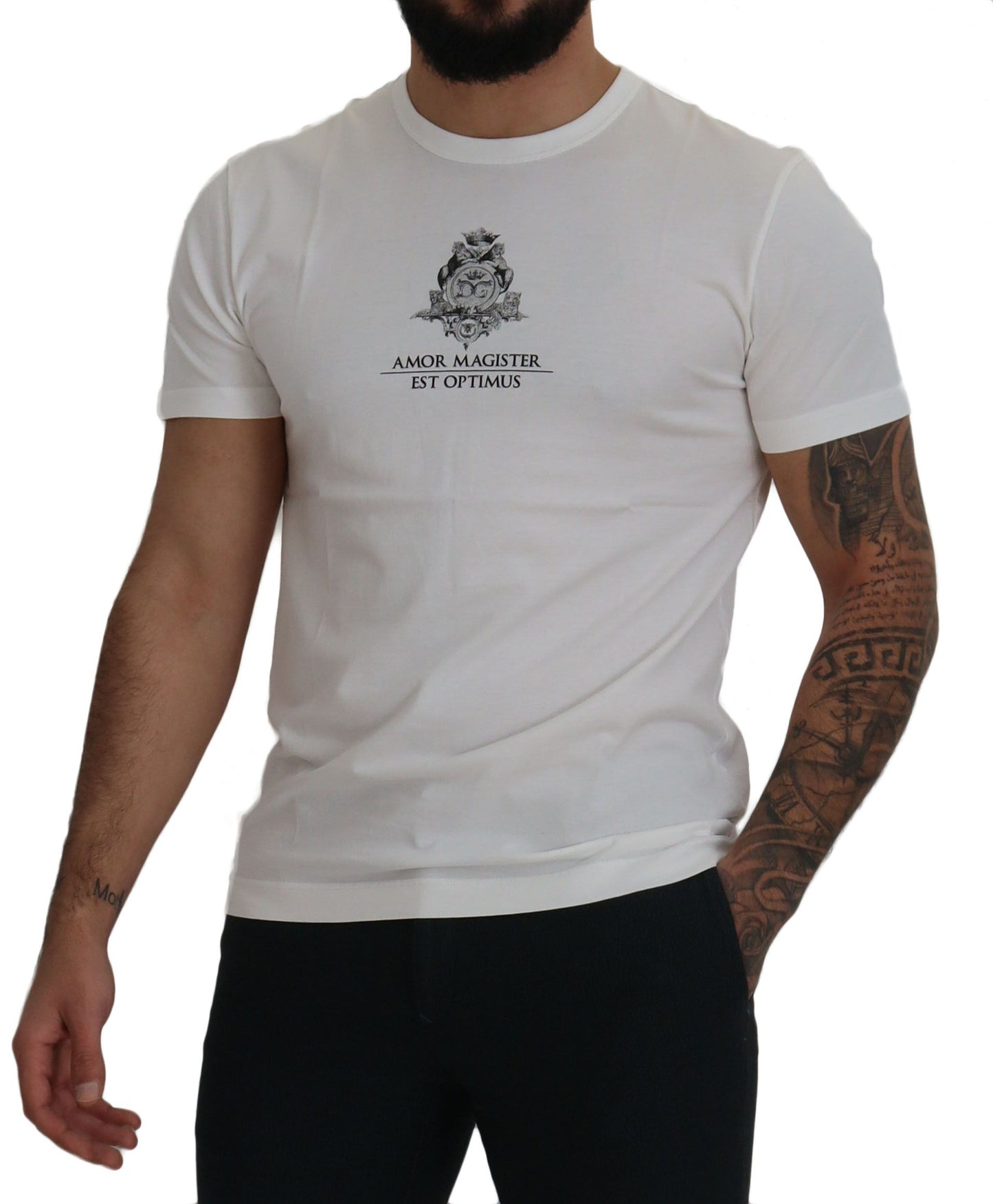 Dolce &amp; Gabbana Chic White Logo Print Cotton Tee