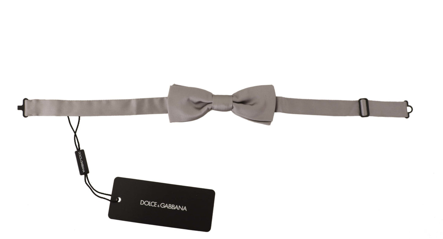 Dolce &amp; Gabbana Elegant Silver Silk Bow Tie for Sophisticated Evening