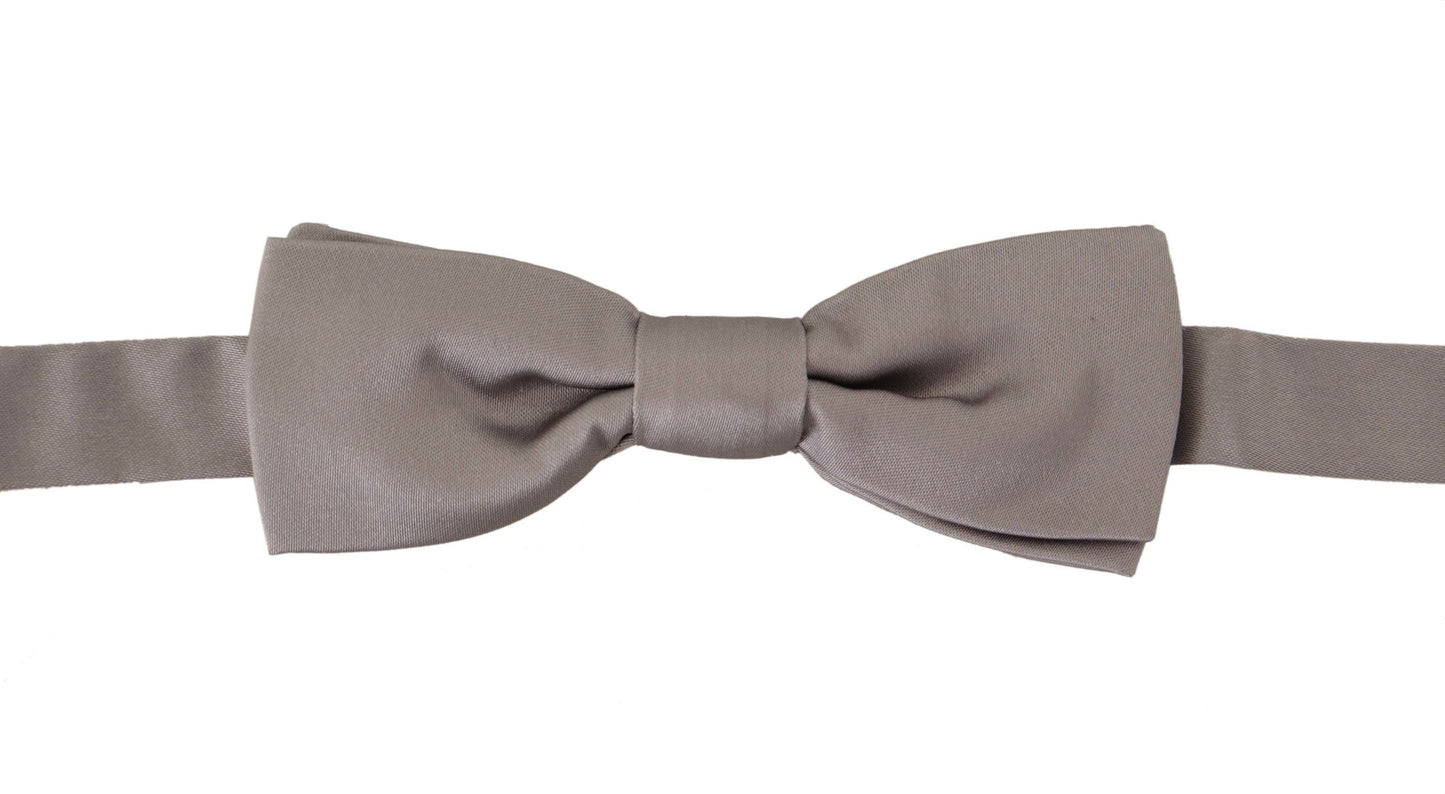 Dolce &amp; Gabbana Elegant Silver Silk Bow Tie for Sophisticated Evening