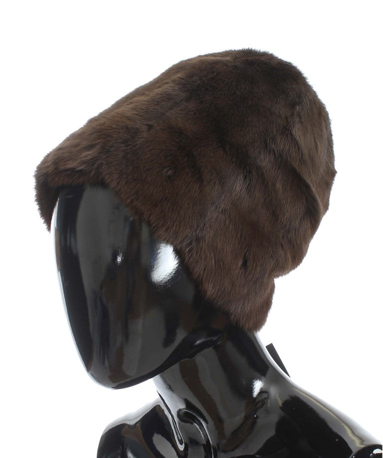 Dolce & Gabbana Luxurious Brown Weasel Fur Beanie