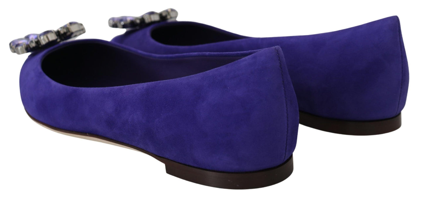 Dolce & Gabbana Embellished Crystal Purple Suede Flats