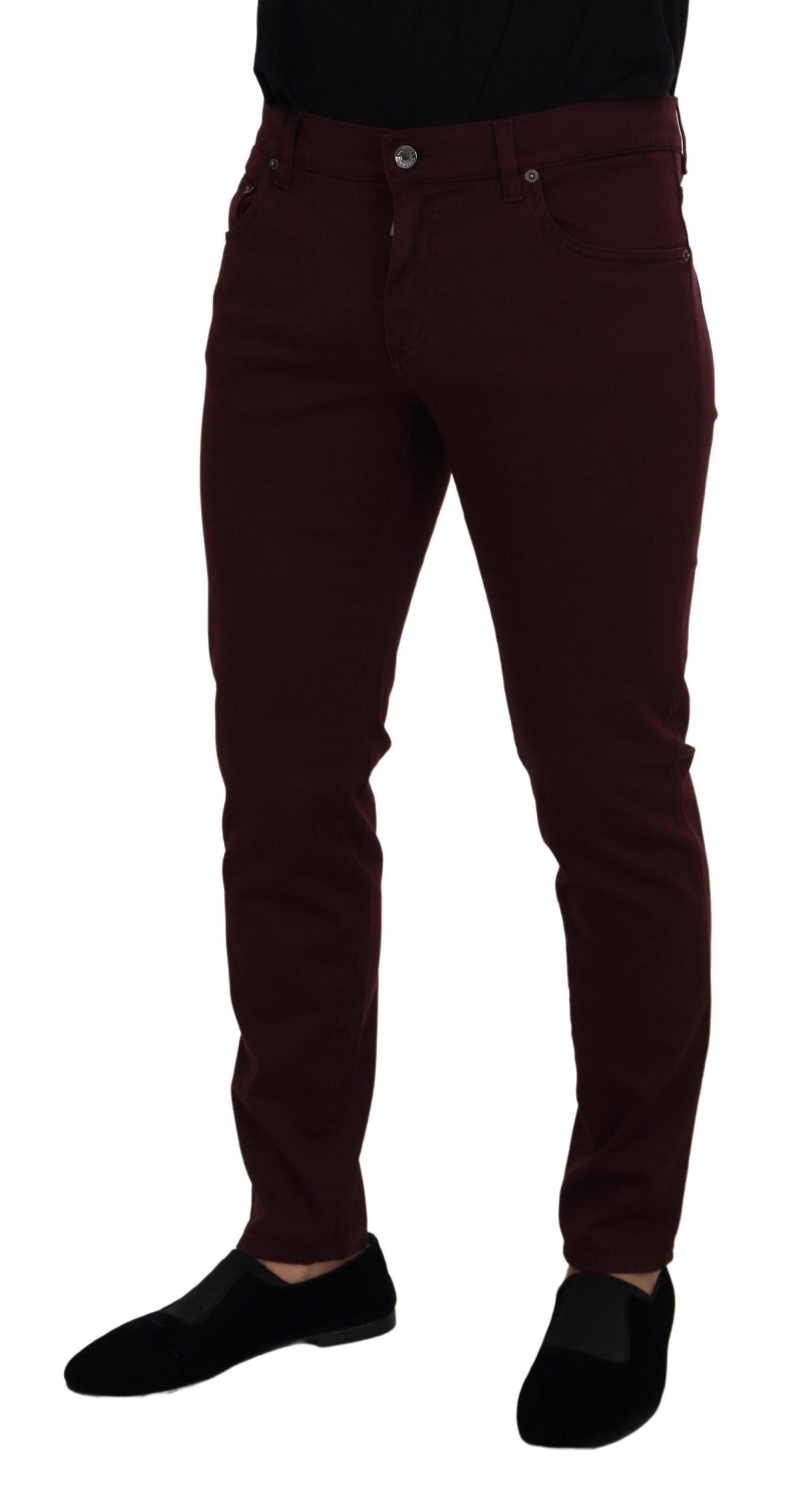 Dolce &amp; Gabbana Slim Fit Bordeaux Jeans - Italian Luxury